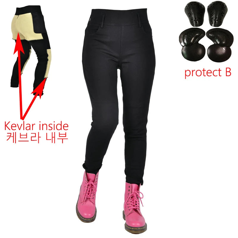 Female Motorcycle Women Jeans Kevlar Inside High Waist